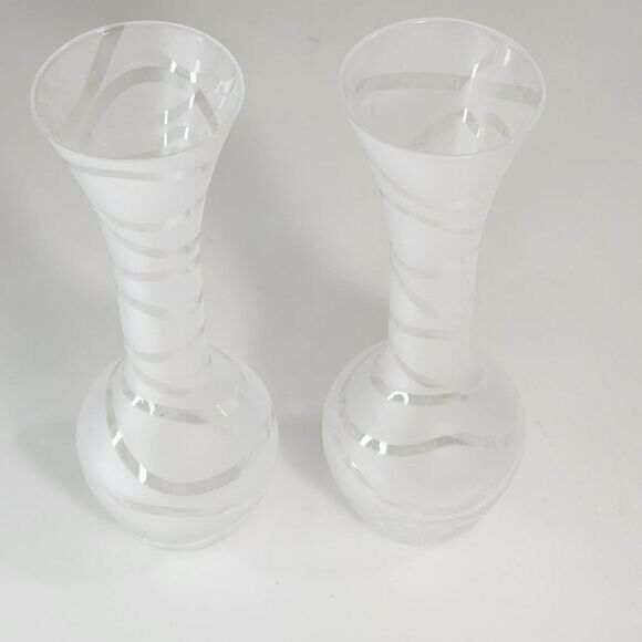 Set‎ of Two Vintage Matte Crackle Glass Vase - Picture 2 of 12